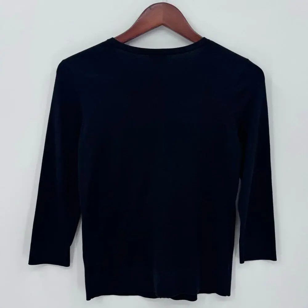 Ann Taylor Black Cardigan Button Front 3/4 Sleeve Classic Minimalist Size Small - Picture 3 of 7